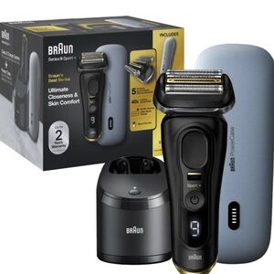 New Braun Series 9 Sport + Electric Shaver w Clean Charge Station and PowerCase